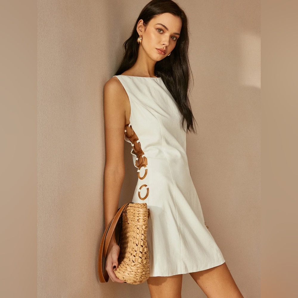 Commense White Cut-Out High-Low Sheath Dress